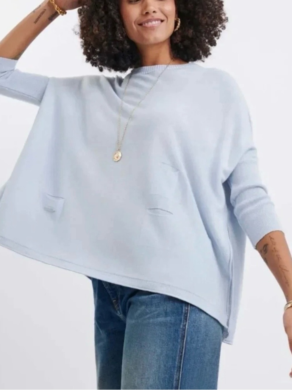 MERSEA Catalina Crewneck Sweater One Size Sky Blue Oversized Split Side Coastal